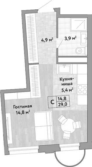 Студия, 29 м², 26/27 этаж, ЖК «Новые Смыслы»