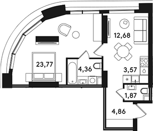 2-комн., 51.11 м², 30/49 этаж, ЖК «СОЛОС»