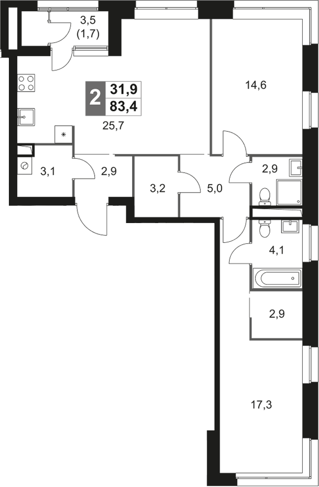 3-комн., 81.7 м², 40/44 этаж, ЖК «Скай Гарден»