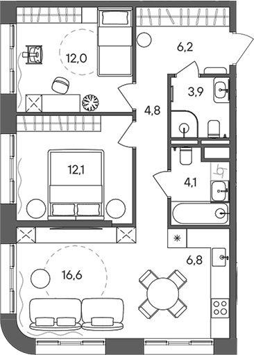 3-комн., 66.5 м², 30/33 этаж, ЖК «СТОУН Сокольники»
