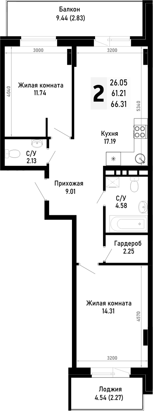 2-комн. квартира, 61.21 м² в ЖК Усадьба Гостагаевская — фото 2