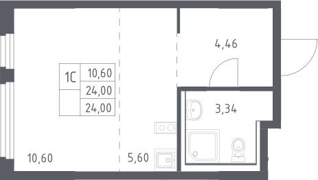 Студия, 24 м², 17/17 этаж, ЖК «Пригород Лесное»