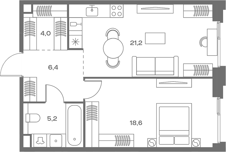 2-комн., 55.4 м², 7/7 этаж, ЖК «СОУЛ»