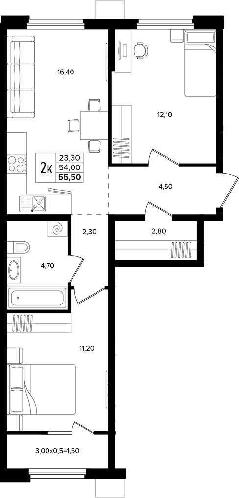 Продается 3-комн. квартира, 54 м²