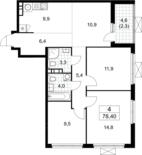 4+ комнаты, 76.1 м², 19/19 этаж, ЖК «Бунинские кварталы»