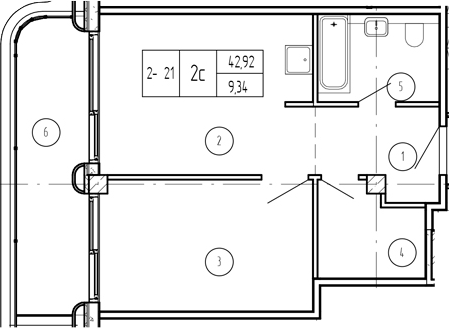 2-комн. квартира, 42.92 м² в ЖК Лучи — фото 2