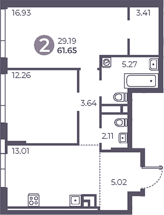 2-комн., 61.65 м², 20/28 этаж, ЖК «Нижегородская от Гранель»