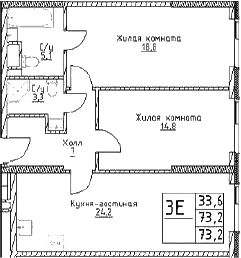 3-комн., 73.2 м², 12/29 этаж, ЖК «Наметкин Тауэр»