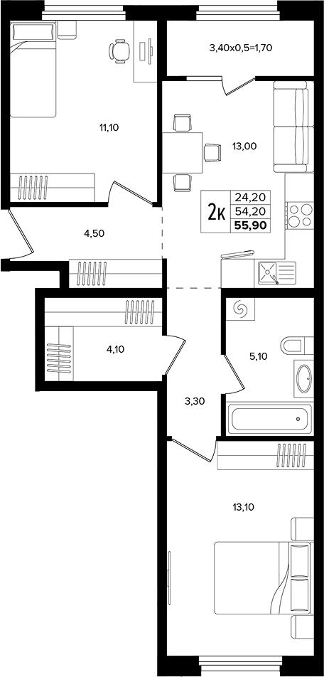 Продается 3-комн. квартира, 54.2 м²
