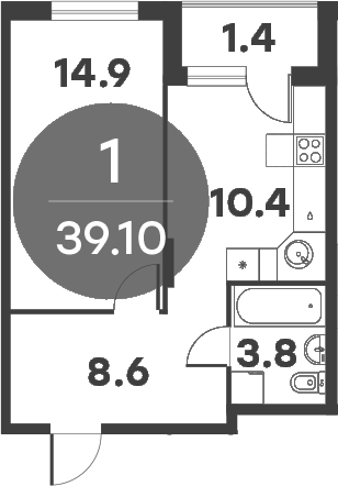 1-комн., 36.3 м², 6/6 этаж, ЖК «Равновесие»