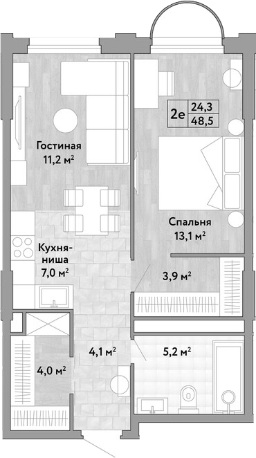 2-комн., 48.5 м², 3/17 этаж, ЖК «Новые Смыслы»