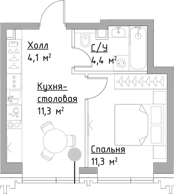 1-комн. Левел Павелецкая Сити