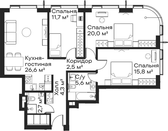 4+ комнаты, 89.2 м², 54/59 этаж, ЖК «Сити Бэй»