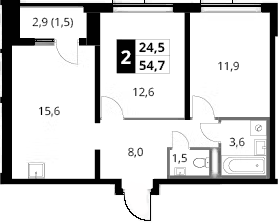 2-комн., 53.2 м², 3/24 этаж, ЖК «1-й Донской»