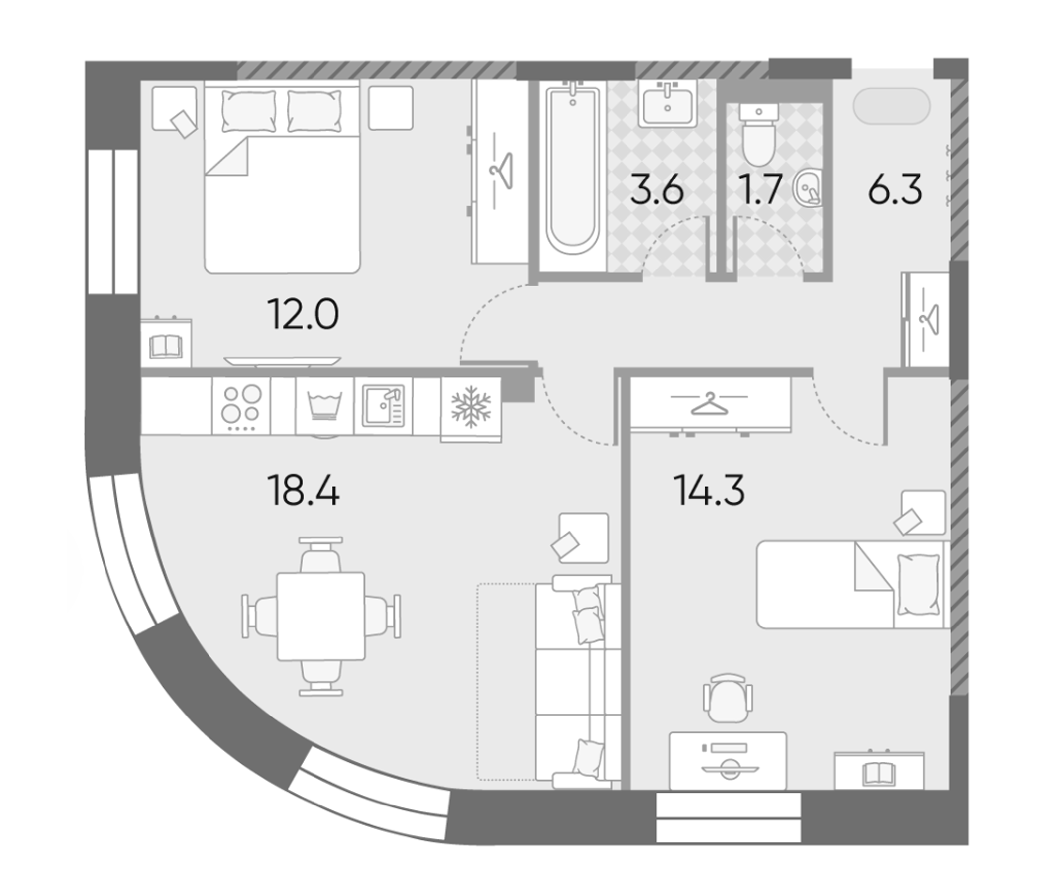 3-комн., 56.3 м², 22/28 этаж, ЖК «ЗилАрт»