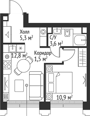 2-комн., 34.1 м², 6/45 этаж, ЖК «СЕТ»