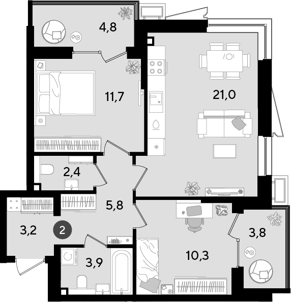 3-комн. квартира, 58.3 м² в ЖК Парк Победы — фото 2
