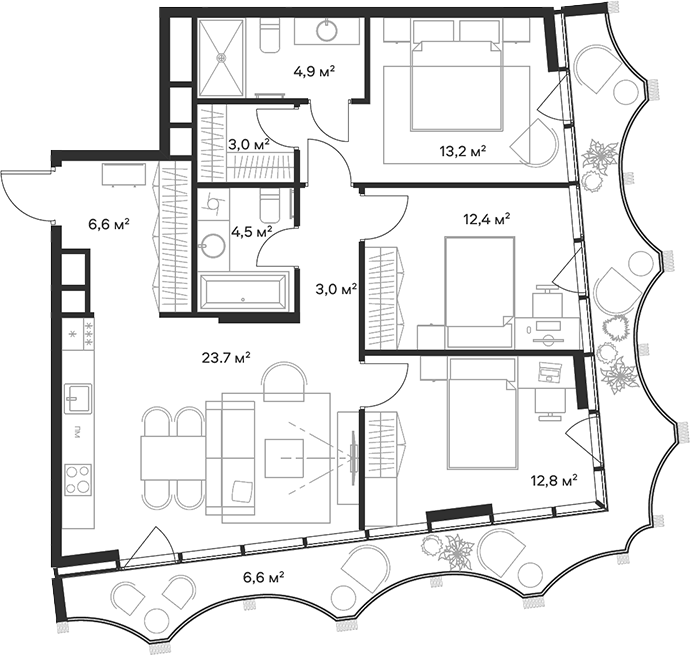 4+ комнаты, 84.1 м², 18/23 этаж, ЖК «Союз»