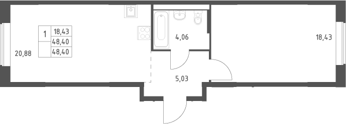 2-комн., 48.4 м², 10/12 этаж, ЖК «Большое Юрлово»