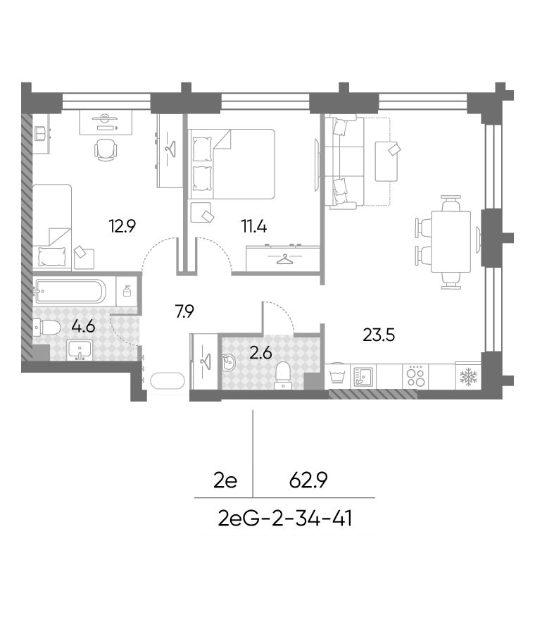 3-комн., 62.9 м², 36/43 этаж, ЖК «ЗилАрт»