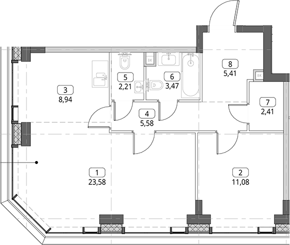 2-комн., 62.68 м², 13/56 этаж, ЖК «СИТИДЗЕН»