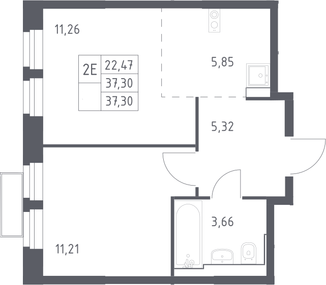 2-комн., 37.3 м², 22/24 этаж, ЖК «Квартал Строгино»