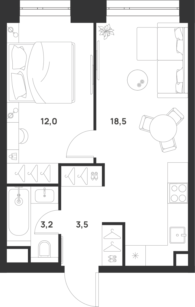 1-комн., 37.2 м², 29/33 этаж, ЖК «ВОЙС»
