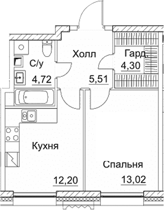 1-комн., 39.75 м², 33/35 этаж, ЖК «СЕЗАР СИТИ»