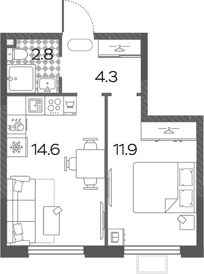 2-комн., 33.6 м², 24/24 этаж, ЖК «Лучи»
