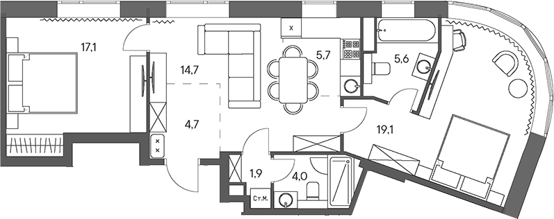 3-комн., 72.8 м², 22/30 этаж, ЖК «Родина Переделкино»