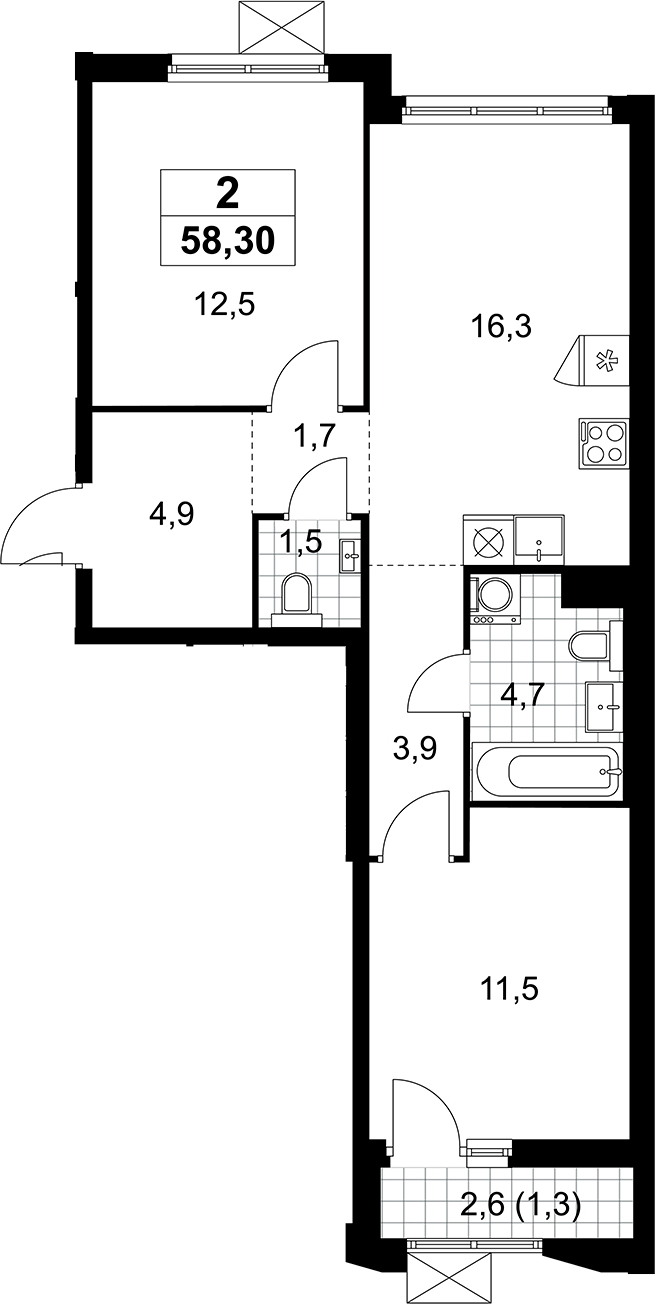 3-комн., 57 м², 3/9 этаж, ЖК «Деснаречье»