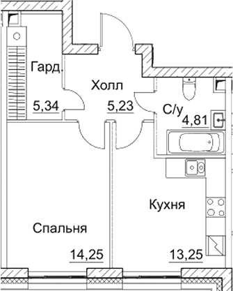 1-комн., 42.88 м², 12/28 этаж, ЖК «СЕЗАР СИТИ»
