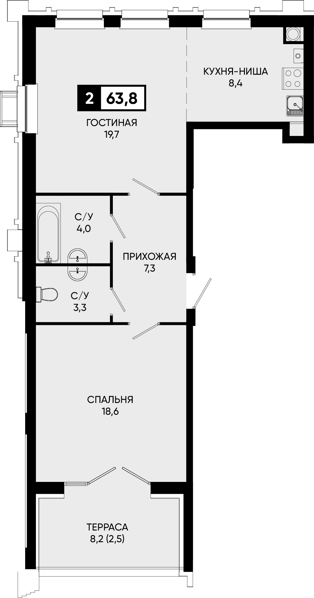 2-комн. Дом у озера Моне