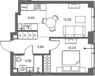 2-комн., 40.62 м², 10/49 этаж, ЖК «TATE»