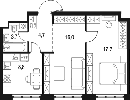 2-комн., 50.4 м², 36/50 этаж, ЖК «Левел Южнопортовая»