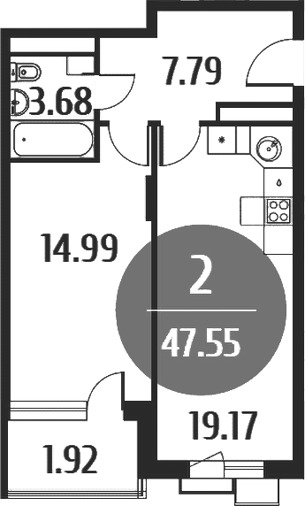 2-комн., 45.48 м², 2/5 этаж, ЖК «Равновесие»