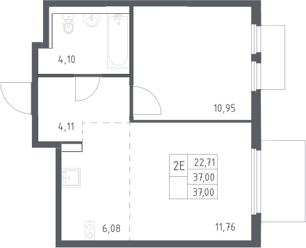 2-комн., 37 м², 16/17 этаж, ЖК «Пригород Лесное»