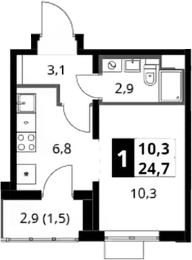 Студия, 23.1 м², 6/22 этаж, ЖК «Южная Битца»