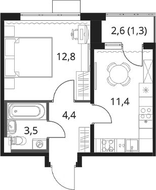 1-комн., 32.1 м², 4/16 этаж, ЖК «1-й Шереметьевский»