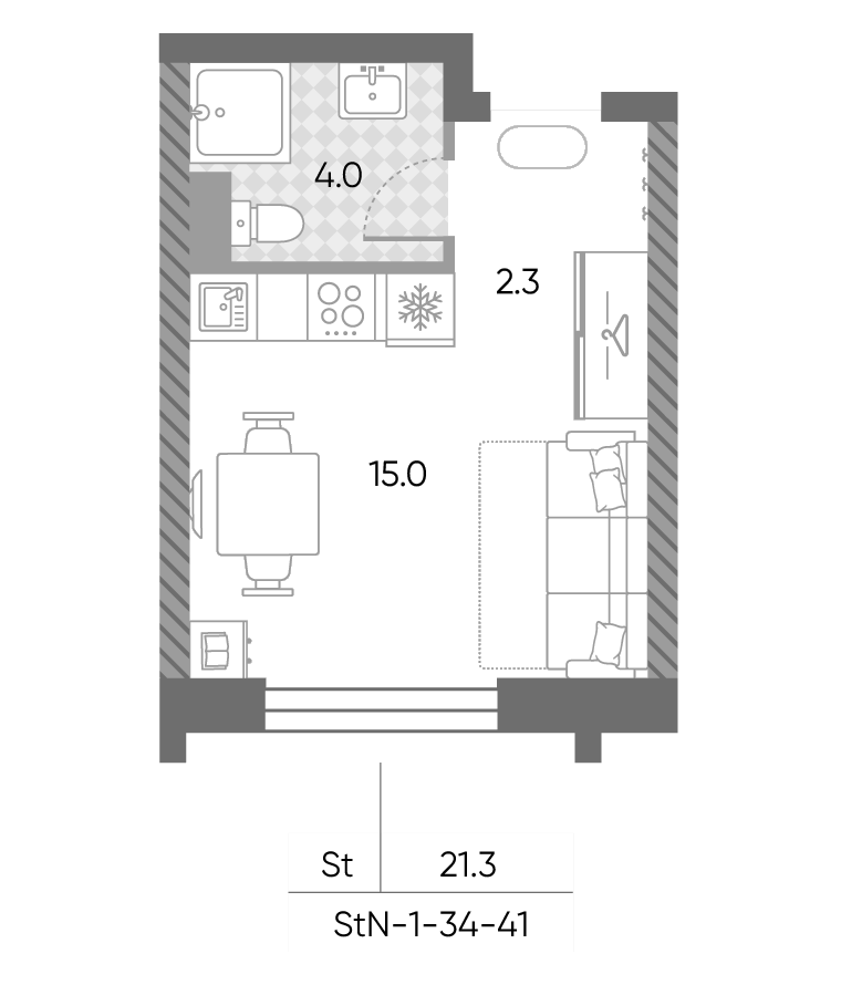 Студия, 21.3 м², 36/43 этаж, ЖК «ЗилАрт»