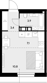 Студия, 25.2 м², 8/9 этаж, ЖК «Грейд»