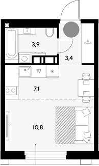 Студия, 25.2 м², 9/9 этаж, ЖК «Грейд»