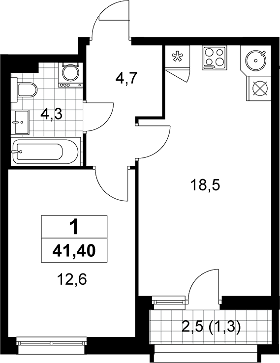2-комн., 40.1 м², 11/13 этаж, ЖК «Прокшино»