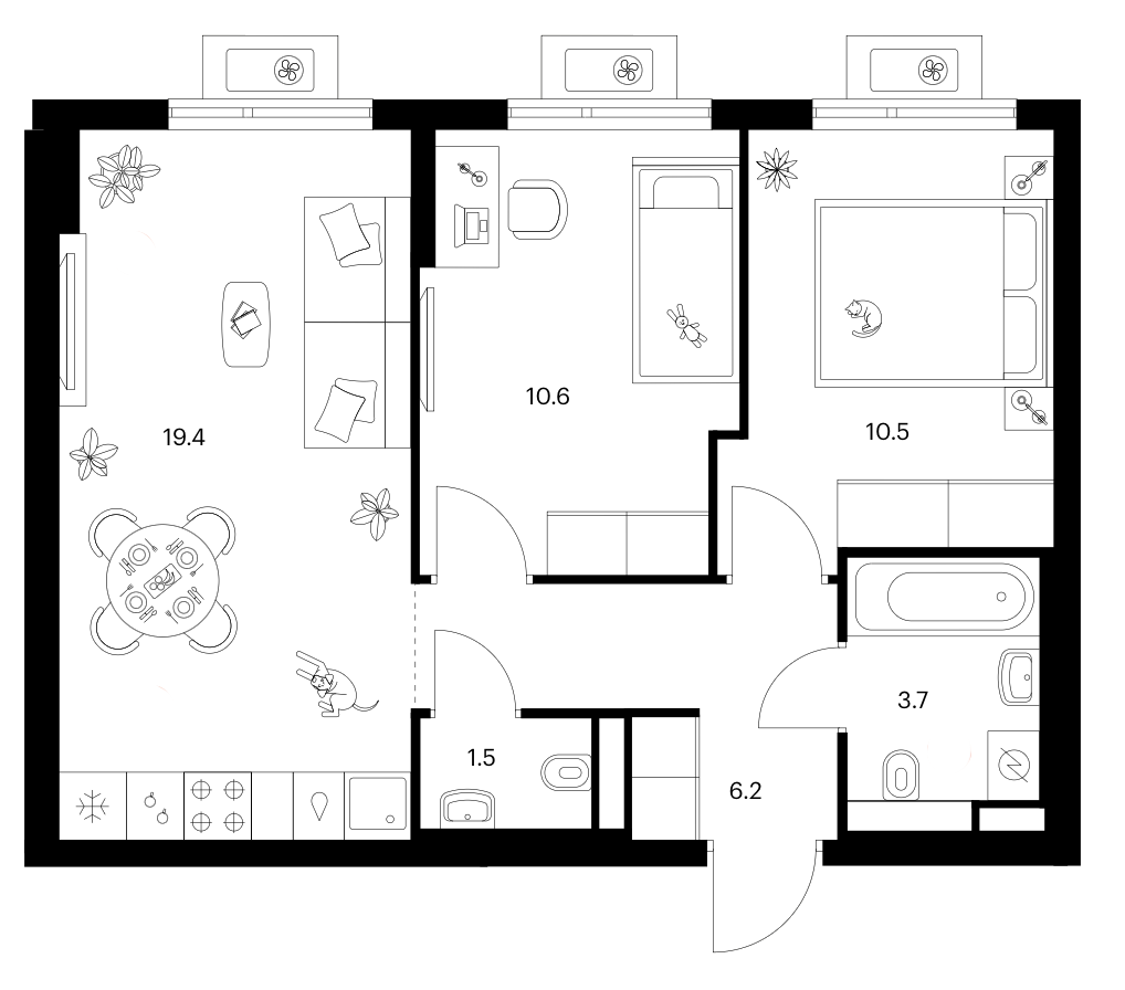 2-комн., 51.9 м², 3/17 этаж, ЖК «Белая Дача парк»