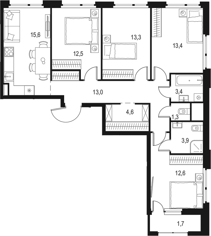 4+ комнаты, 93.6 м², 2/9 этаж, ЖК «Левел Лесной»