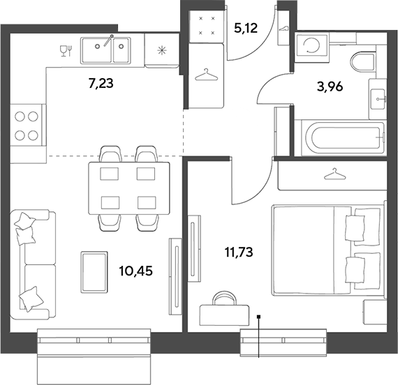 2-комн., 38.49 м², 13/15 этаж, ЖК «Публицист»