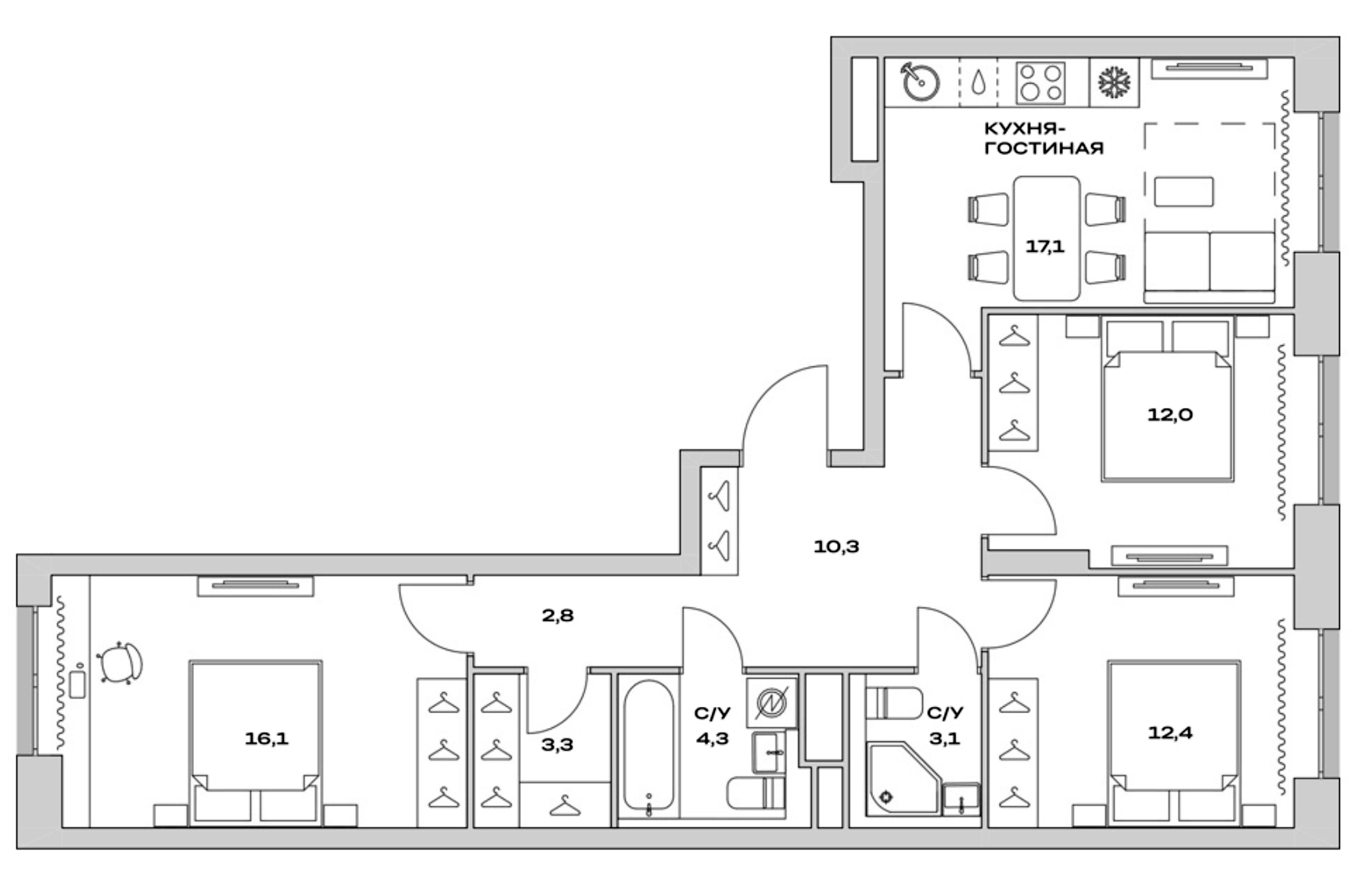 4+ комнаты, 81.4 м², 13/16 этаж, ЖК «Детали»
