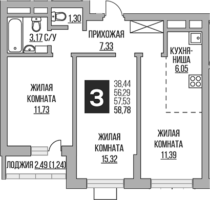 3-комн. Гранель Ильинойс