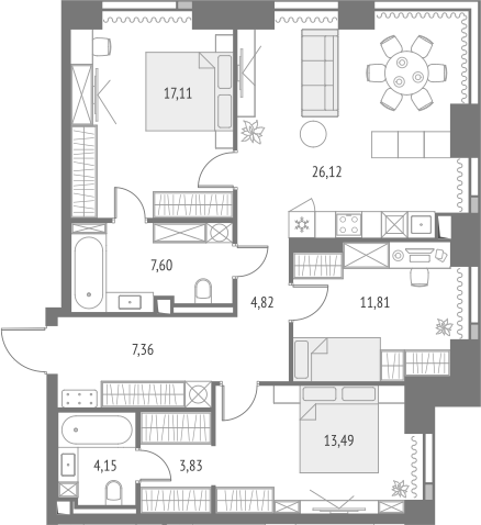 4+ комнаты, 96.29 м², 38/47 этаж, ЖК «Апсайд Тауэрс»