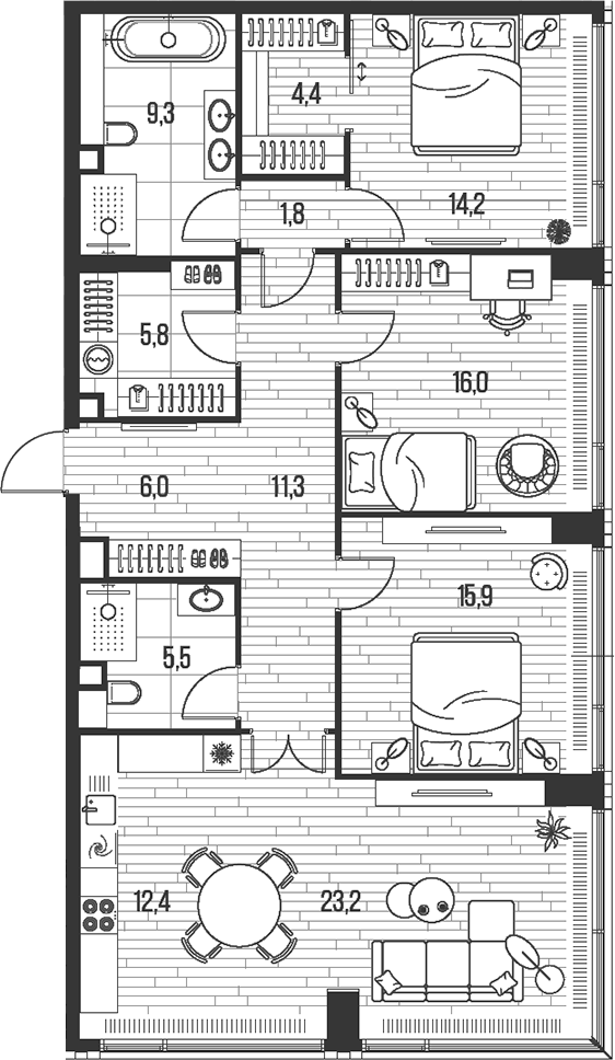 4+ комнаты, 125.8 м², 19/47 этаж, ЖК «HIGH LIFE»
